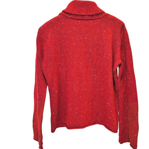 J Jill Cabincore Turtleneck Mixed Tweed Knit Sweater Relaxed Cozy Boxy Red MED - Picture 3 of 9